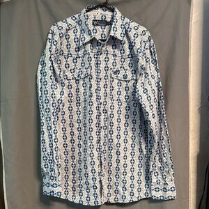 Men's Western-Style Blue Patterned Button-Down Shirt by Cowboy Hardware